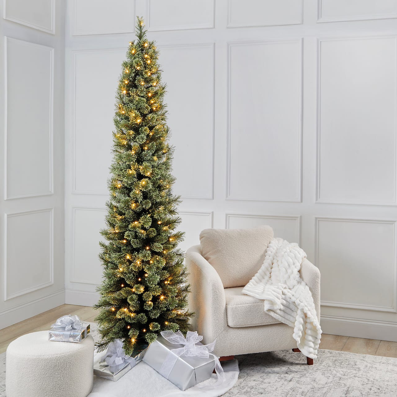7ft. Pre-Lit Cashmere Pencil Artificial Christmas Tree, Warm White LED Lights by Ashland®